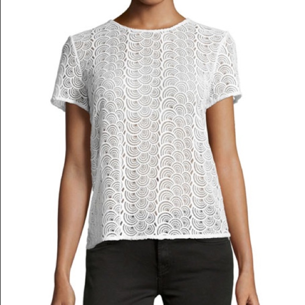 DVF Melissa Guipure-Lace Short Sleeve Top, White
